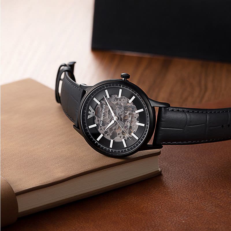 Men's Emporio Armani Automatic Black Leather Watch - AR60042